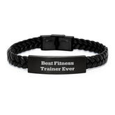Fitness Trainer Quotes Funny Inspirational Interlaced Leather Bracelet Gifts from Men to Best Fitness Trainer Ever Graduation Unique Gifts - Image 1